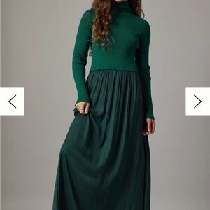 Anthropologie Green Long Sleeve Dress